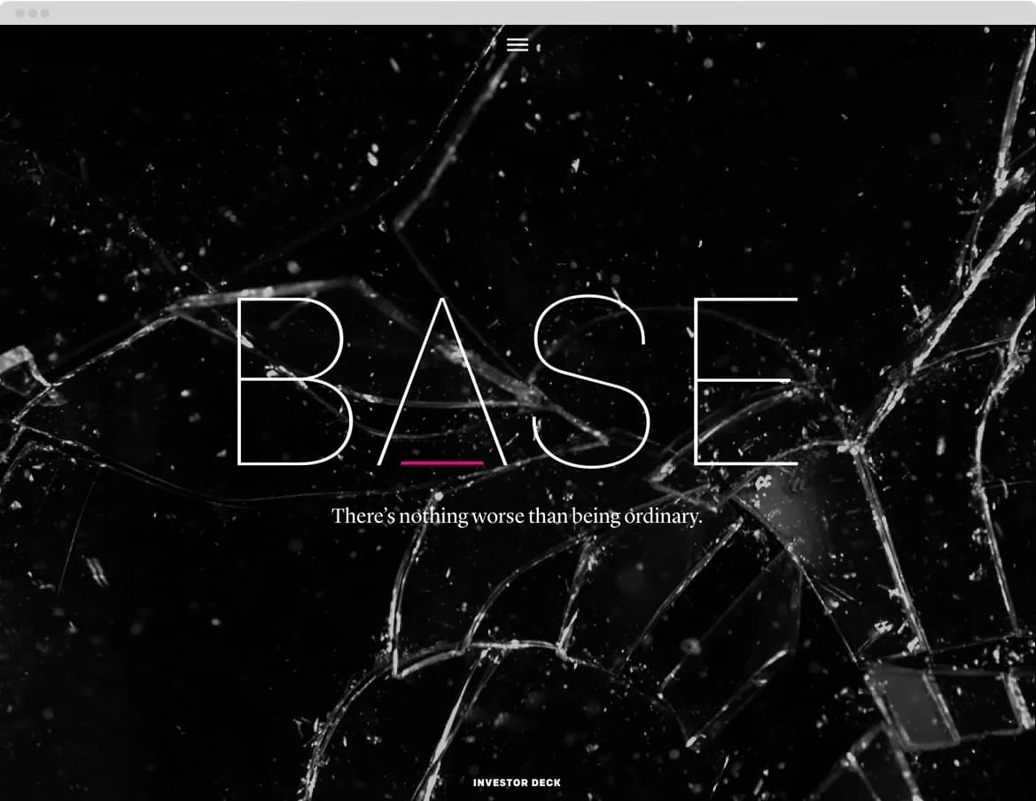 BASE identity page with logo and plainspoken headline.