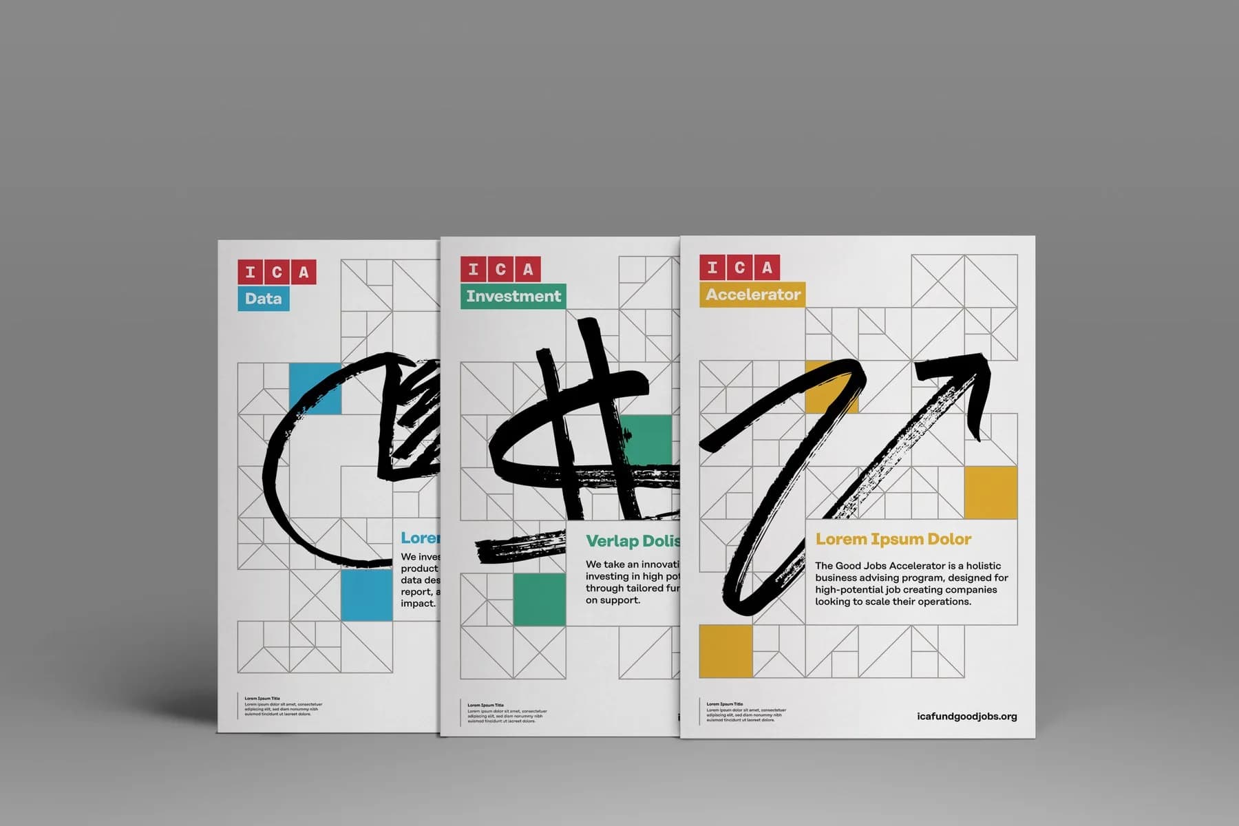 ICA promotional flyer using the 2019 identity system.
